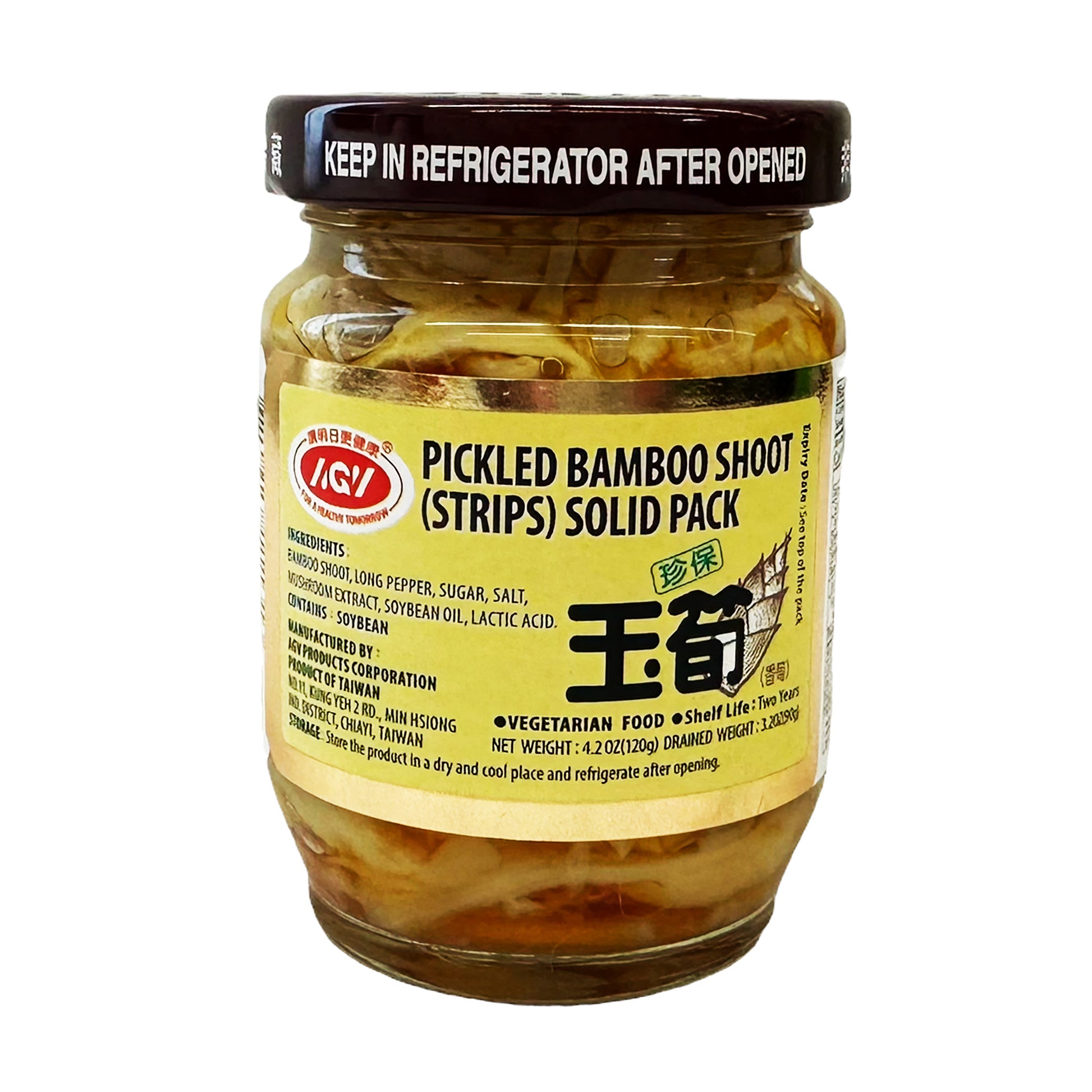 Front graphic image of AGV Pickled Bamboo Shoot Strips In Solid Pack 4.2oz
