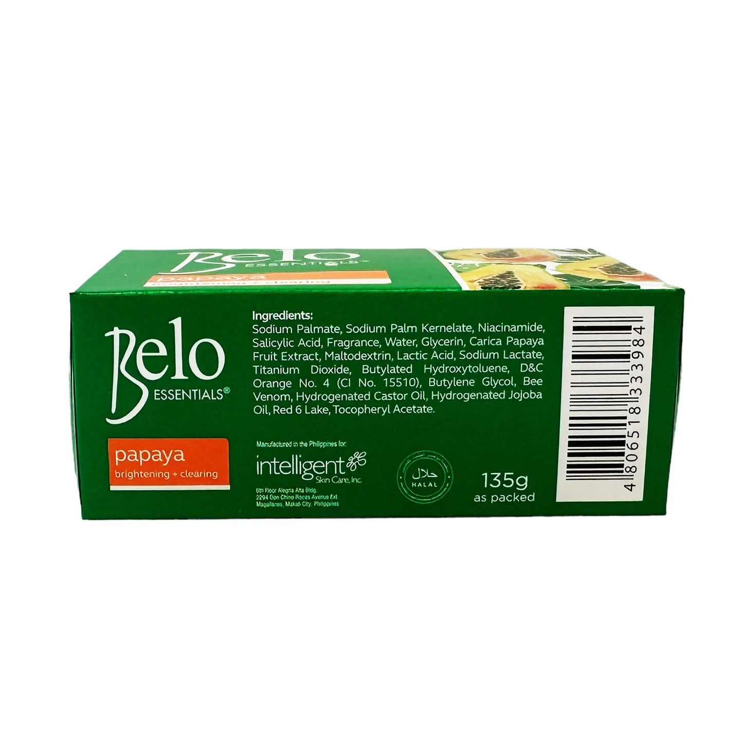 Side graphic image of Belo Essential Papaya Soap 4.76oz (135g)