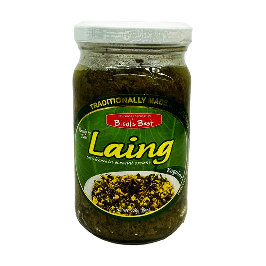 Front graphic image of Bicol's Best Laing Taro Leaves in Coconut Cream - Regular 8oz (226g)