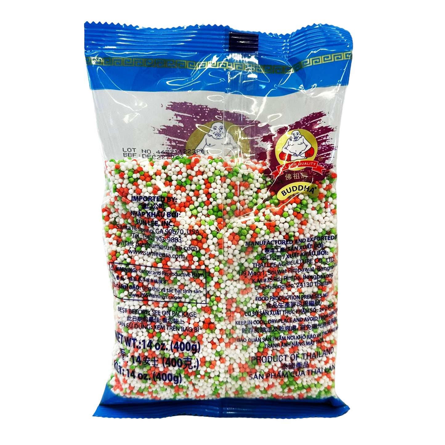 Back graphic image of Buddha Tapioca Pearl - Mixed Color 14oz (400g)