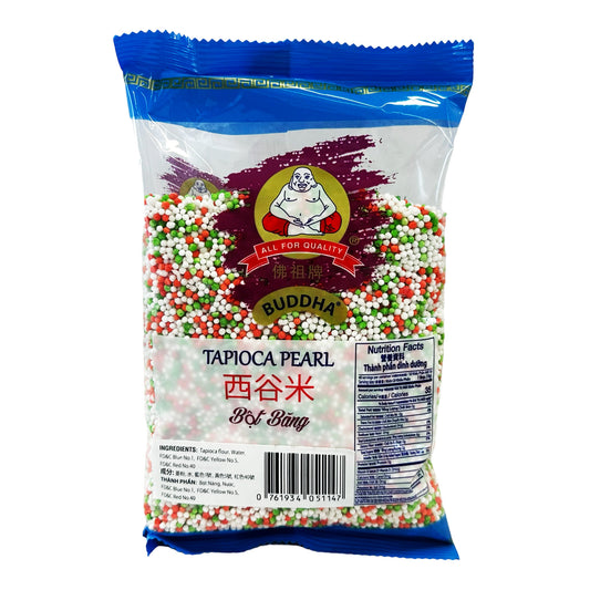 Front graphic image of Buddha Tapioca Pearl - Mixed Color 14oz (400g)