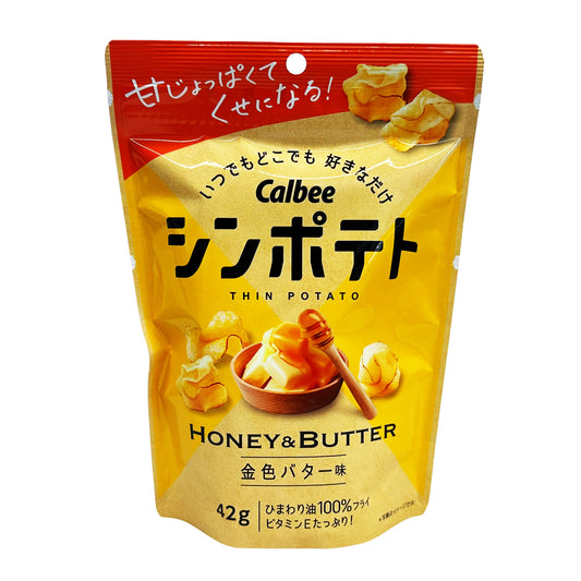Front graphic image of Calbee Thin Potato Chips - Honey & Butter Flavor 2.8oz (42g)