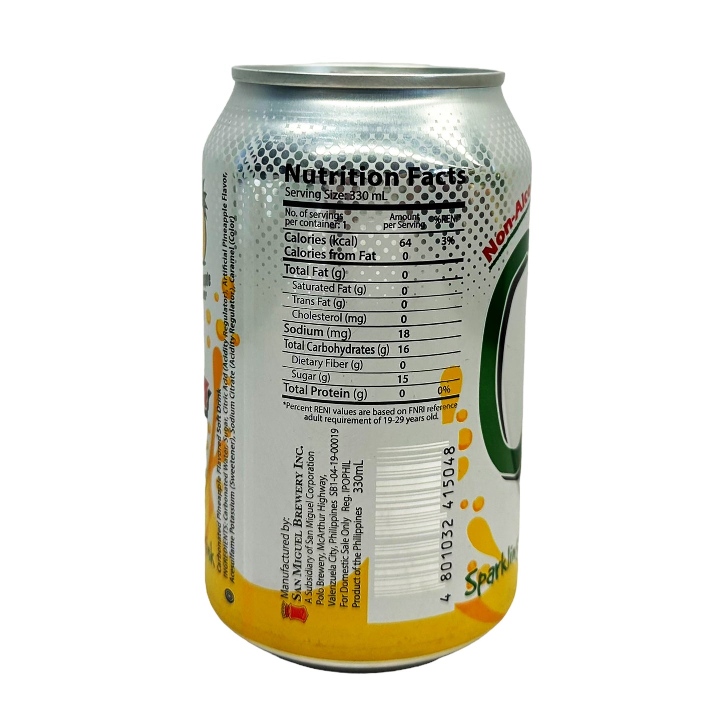 Back graphic image of Cali Sparkling Pineapple Soft Drink 11.15oz (330ml)