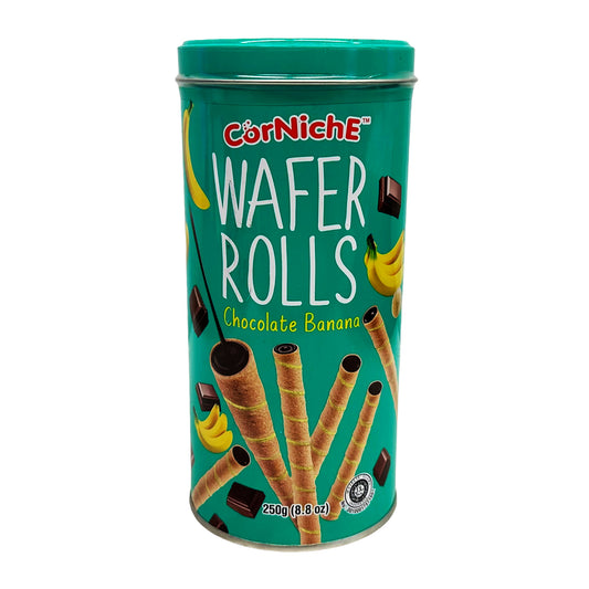 Front graphic image of Corniche Wafer Rolls - Chocolate Banana Flavor 8.8oz (250g)