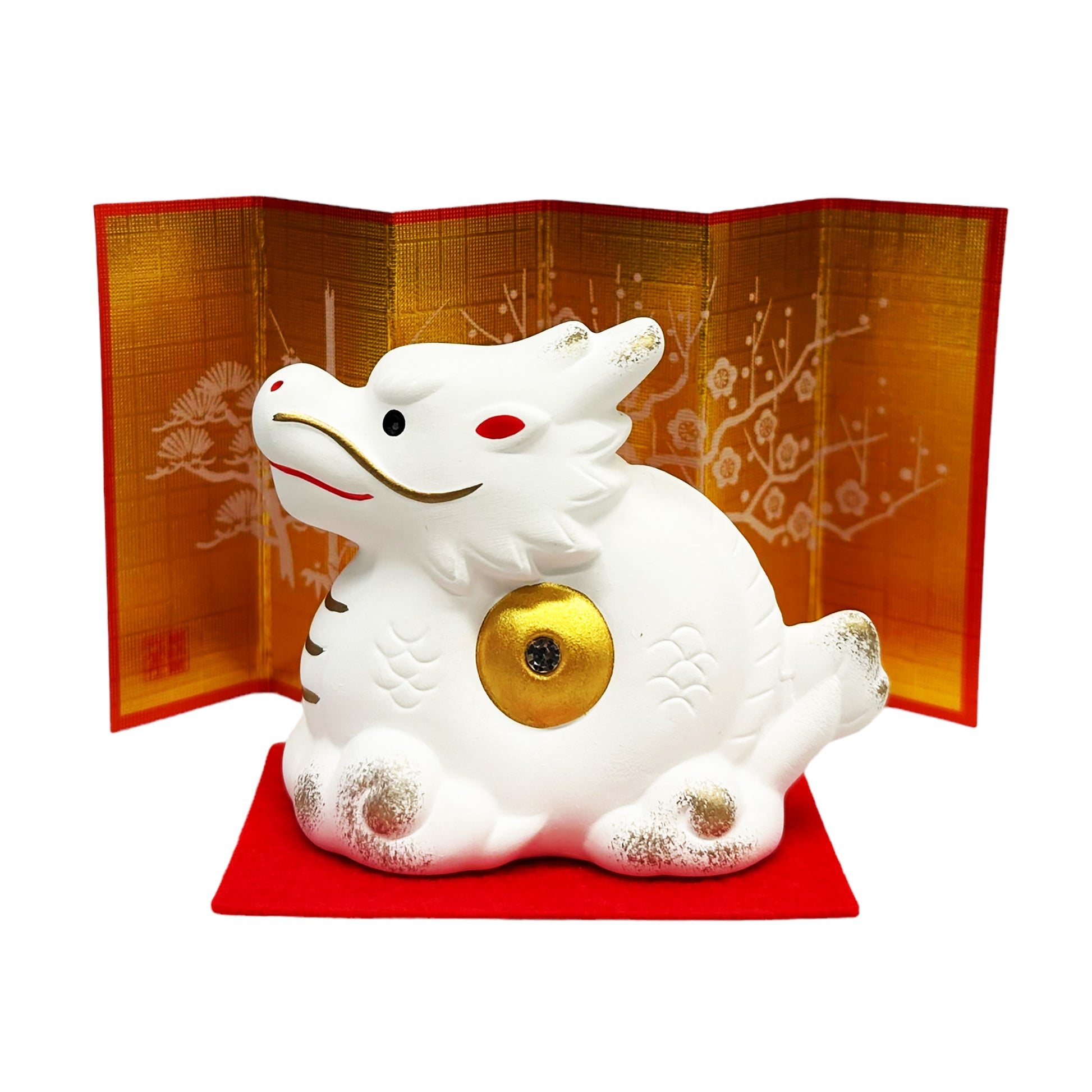 Front graphic image of Dragon With Gold Coin Ornament Figurine Set 3 X 2.5 X 1.5 Inches