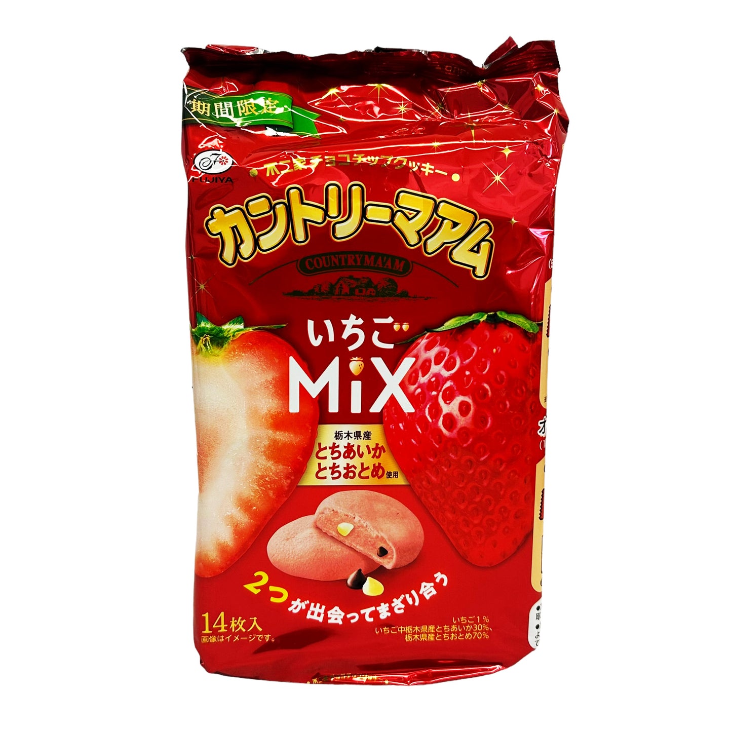 Front graphic image of Fujiya Country Ma'am Cookies - Ichigo Strawberry 5.18oz (147g)
