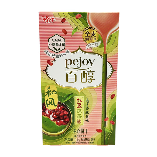 Front graphic image of Glico Pejoy Filled Cookies Sticks - Red Bean Matcha Flavor 1.41oz (42g)