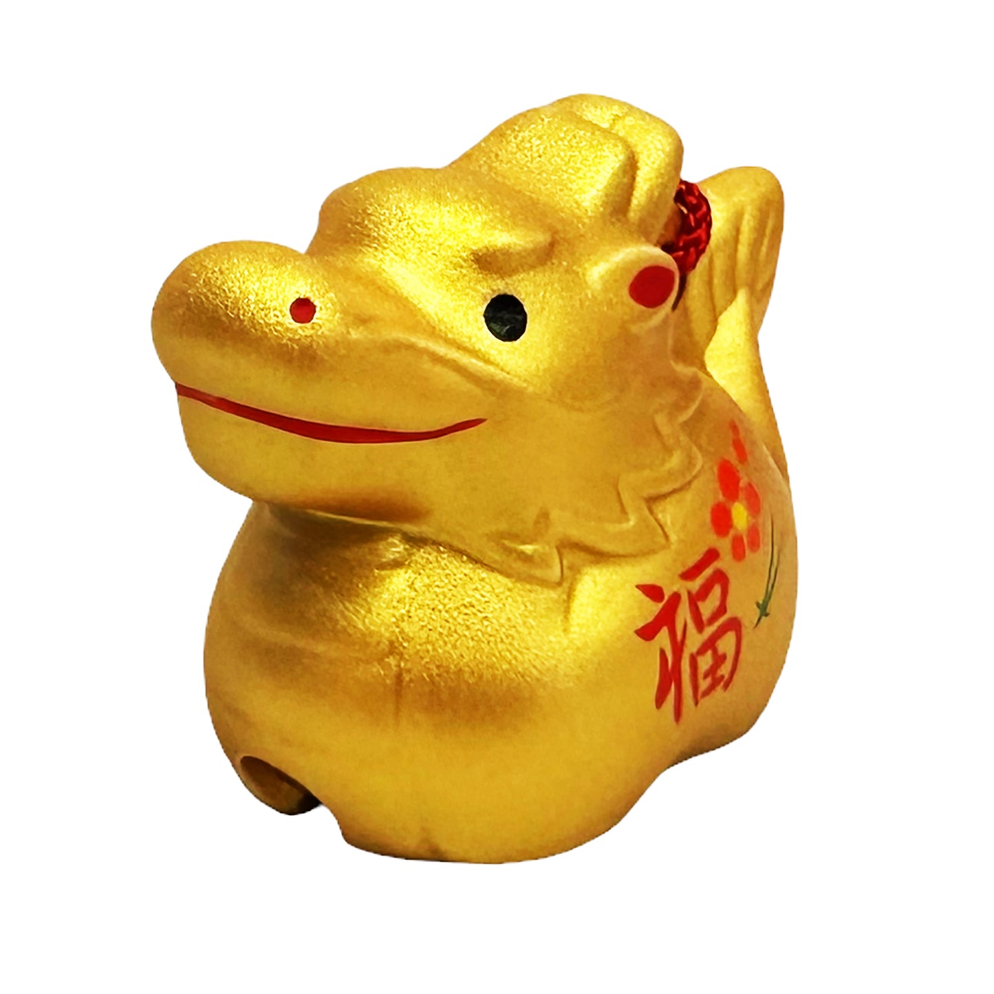 Side graphic image of Golden Dragon With Fu Character Bell Ornament Figurine 2.5 X 2 X 1.25 Inches