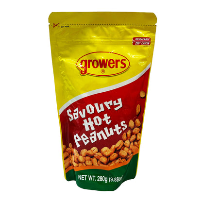 Front graphic image of Growers Savoury Hot Peanuts Party Pack 9.88oz (280g)