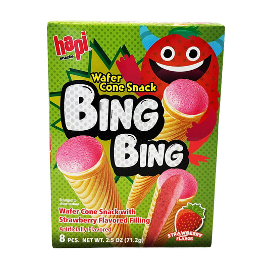 Front graphic image of Hapi Bing Bing Ice Cream Cone Snack - Strawberry Flavor 2.5oz