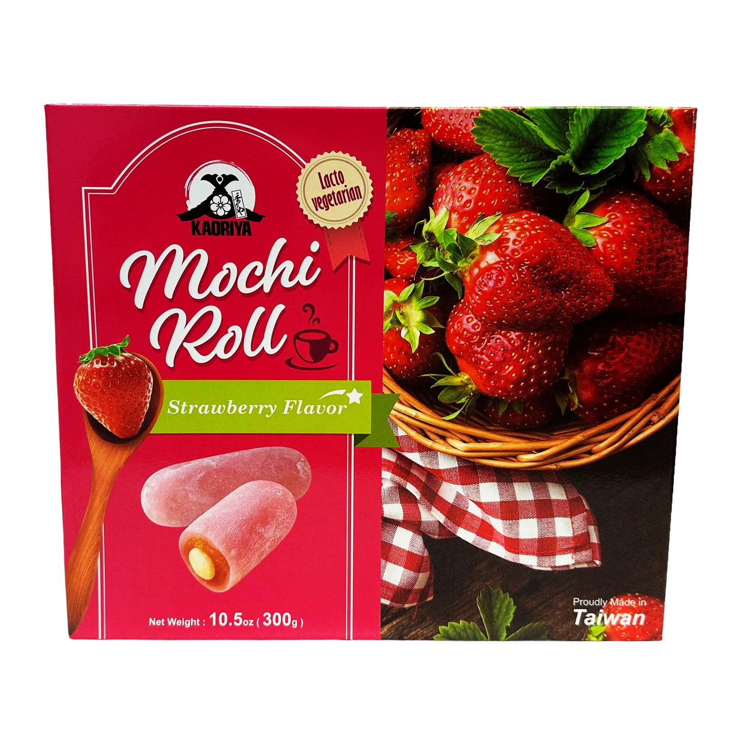 Front graphic image of Kaoriya Mochi Roll - Strawberry Milk Flavor 10.5oz (300g)