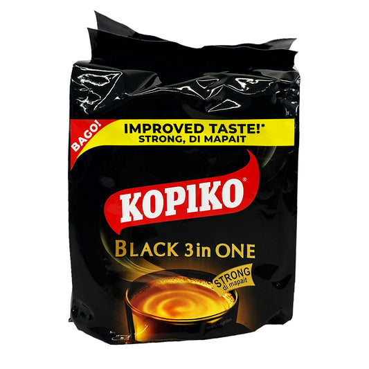 Front graphic image of Kopiko Black 3 in 1 Coffee Mix 10 Pack 7oz