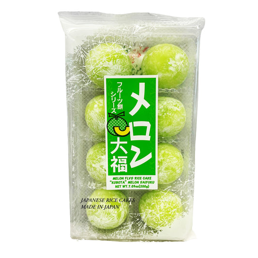 Front graphic image of Kubota Japanese Rice Cake - Melon Flavor 7.05oz (200g)