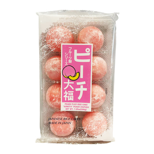 Front graphic image of Kubota Japanese Rice Cake - Peach Flavor 7.05oz (200g)