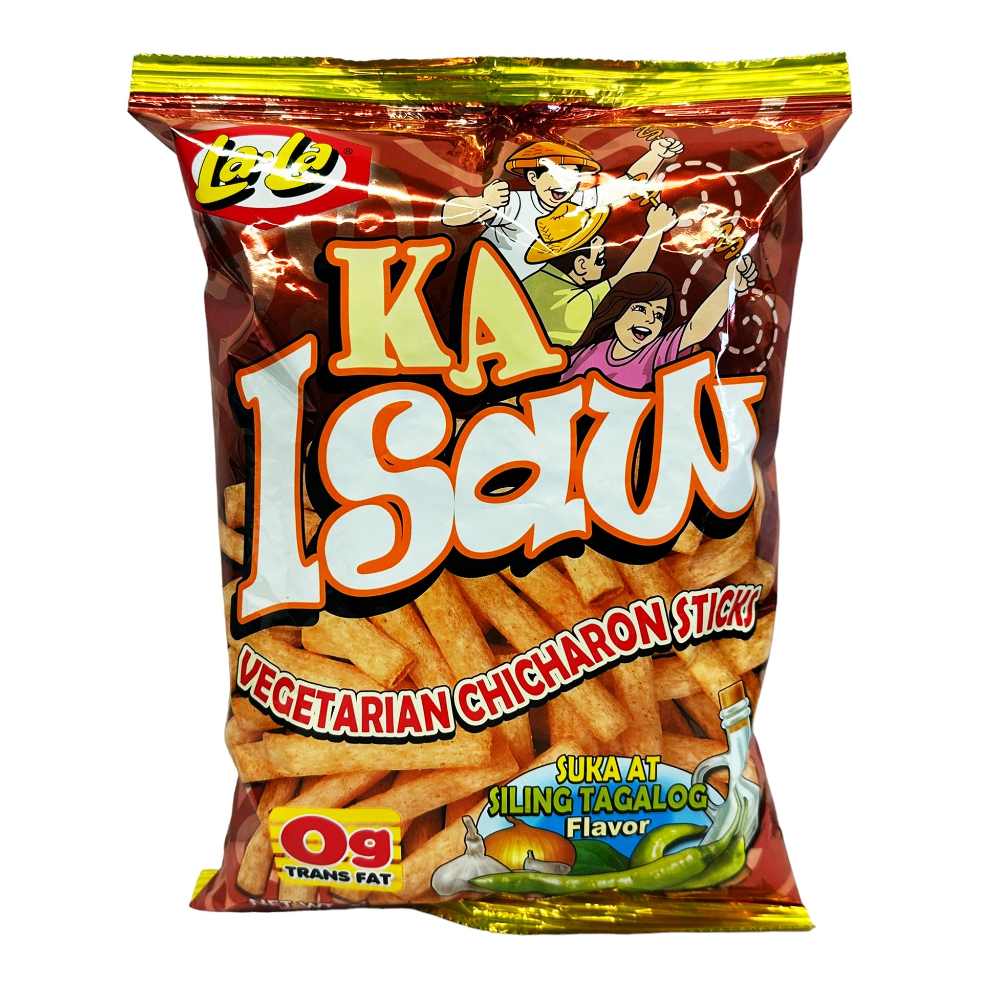 Front graphic image of Lala Ka Isaw Vegetarian Chicharon Sticks - Suka At Siling Tagalog Flavor 3.52oz (100g)