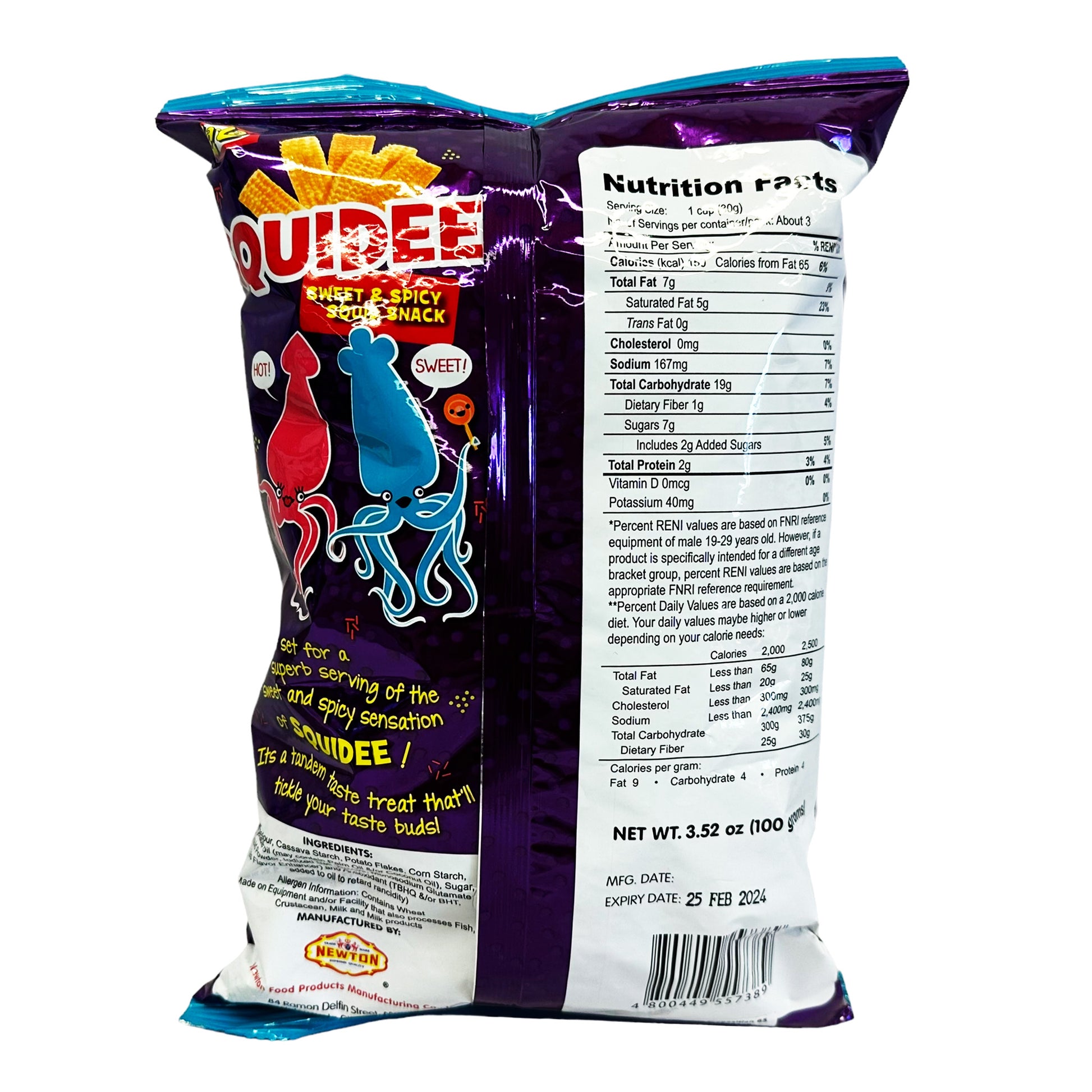 Back graphic image of Lala Squidee Sweet & Spicy Squid Snack 3.52oz (100g)