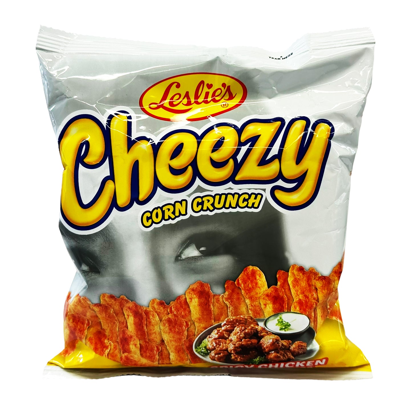 Front graphic image of Leslie's Cheezy Corn Crunch - Spicy Chicken Buffalo Wings 2.47oz (70g)