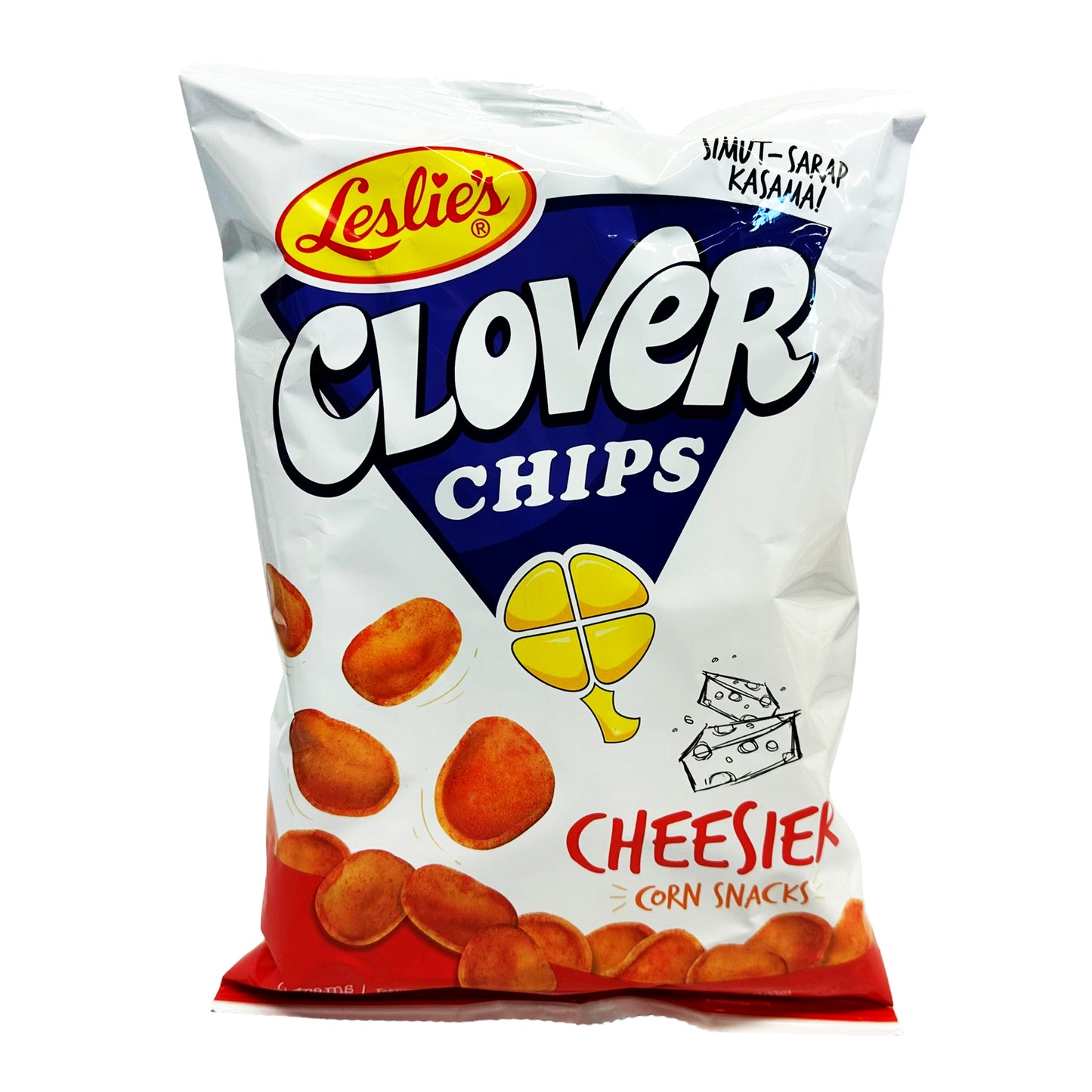 Front graphic image of Leslie's Clover Chips - Cheesier Flavor 3oz (85g)