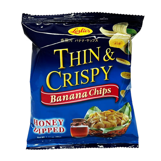 Front graphic image of Leslie's Thin & Crispy Banana Chips - Honey Dipped 1.41oz (40g)