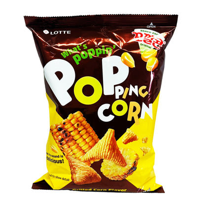 Front graphic image of Lotte Popping Corn Chips - Grilled Corn Flavor 5.08oz (144g)