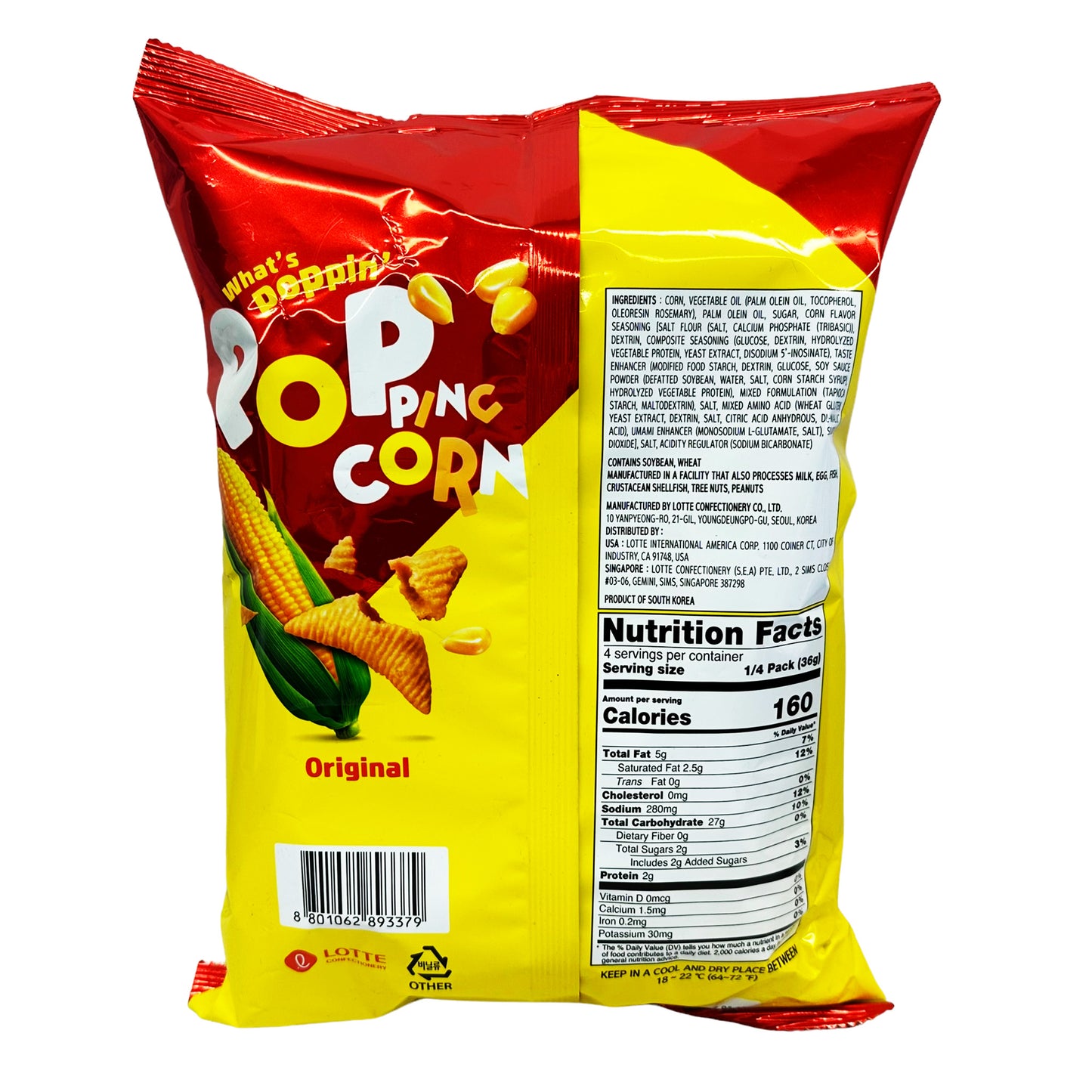 Back graphic image of Lotte Popping Corn Chips - Original Flavor 5.08oz (144g)