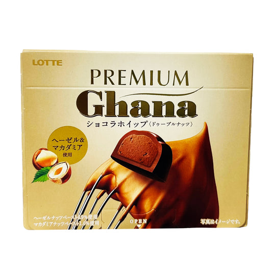 Front graphic image of Lotte Premium Ghana Double Nuts Chocolate 2.01oz (57g)