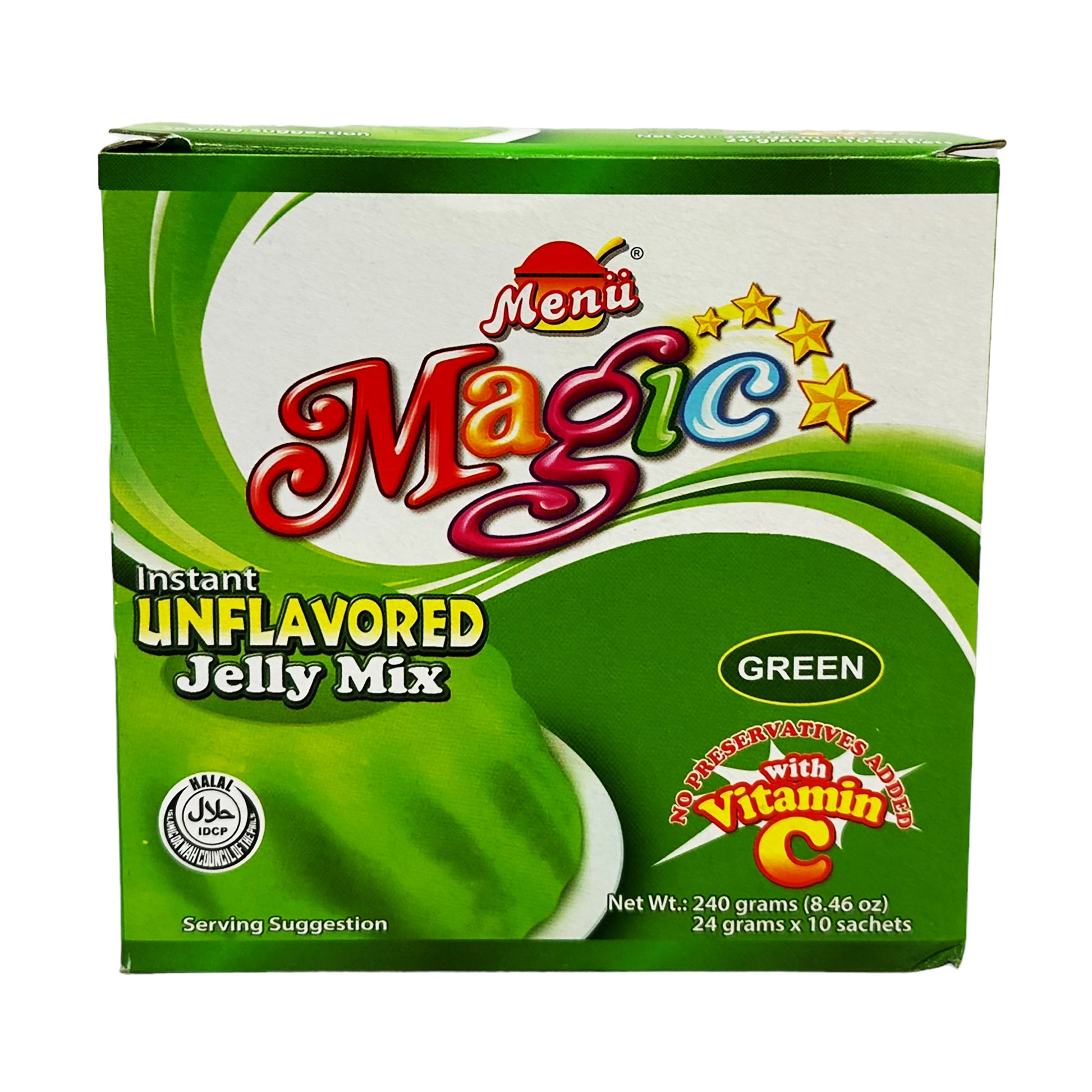Front graphic image of Menu Magic instant Unflavored Jelly Mix - Green 8.46oz (240g)
