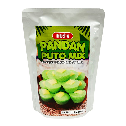 Front graphic image of Miguelitos Screwpine Steamed Rice Cake Mix - Pandan Puto 17.63oz (500g)