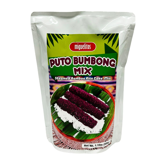 Front graphic image of Miguelitos Steamed Bamboo Rice Cake Mix - Puto Bumbong 17.63oz (500g)