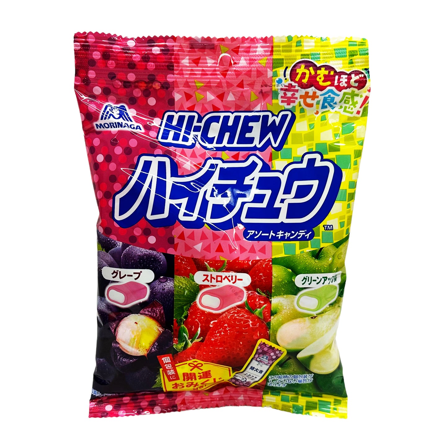 Front graphic image of Morinaga Hi-Chew Chewy Candy - Grape, Strawberry And Apple Flavor 3.03oz (86g)