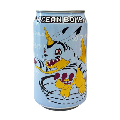 Front graphic image of Ocean Bomb Digimon Adventure Gabumon Sparkling Water - Blueberry Flavor 11.1oz (330ml)