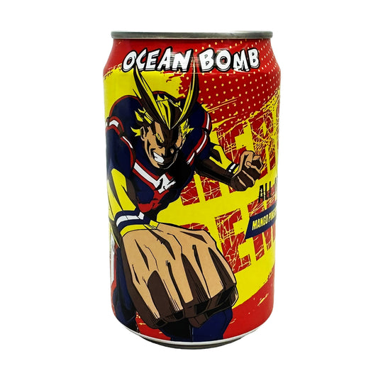 Front graphic image of Ocean Bomb My Hero Academia Sparking Water - Mango Pineapple Flavor 11.1oz (330ml)