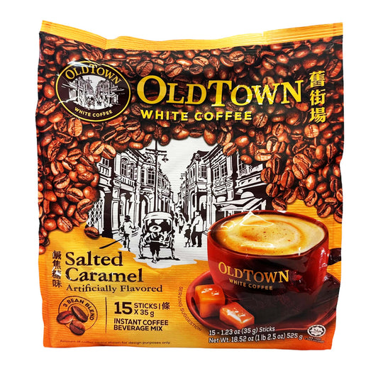 Front graphic image of Old Town 3 In 1 White Coffee - Salted Caramel 18.52oz (525g)