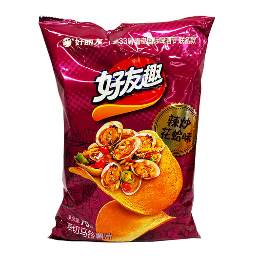 Front graphic image of Orion Potato Chips - Spicy Fried Clams Flavor 2.46oz (70g)