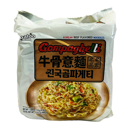 Front graphic image of Paldo Gompaghetti Korean Beef Flavored Noodles Family Pack 15.52oz (440g)