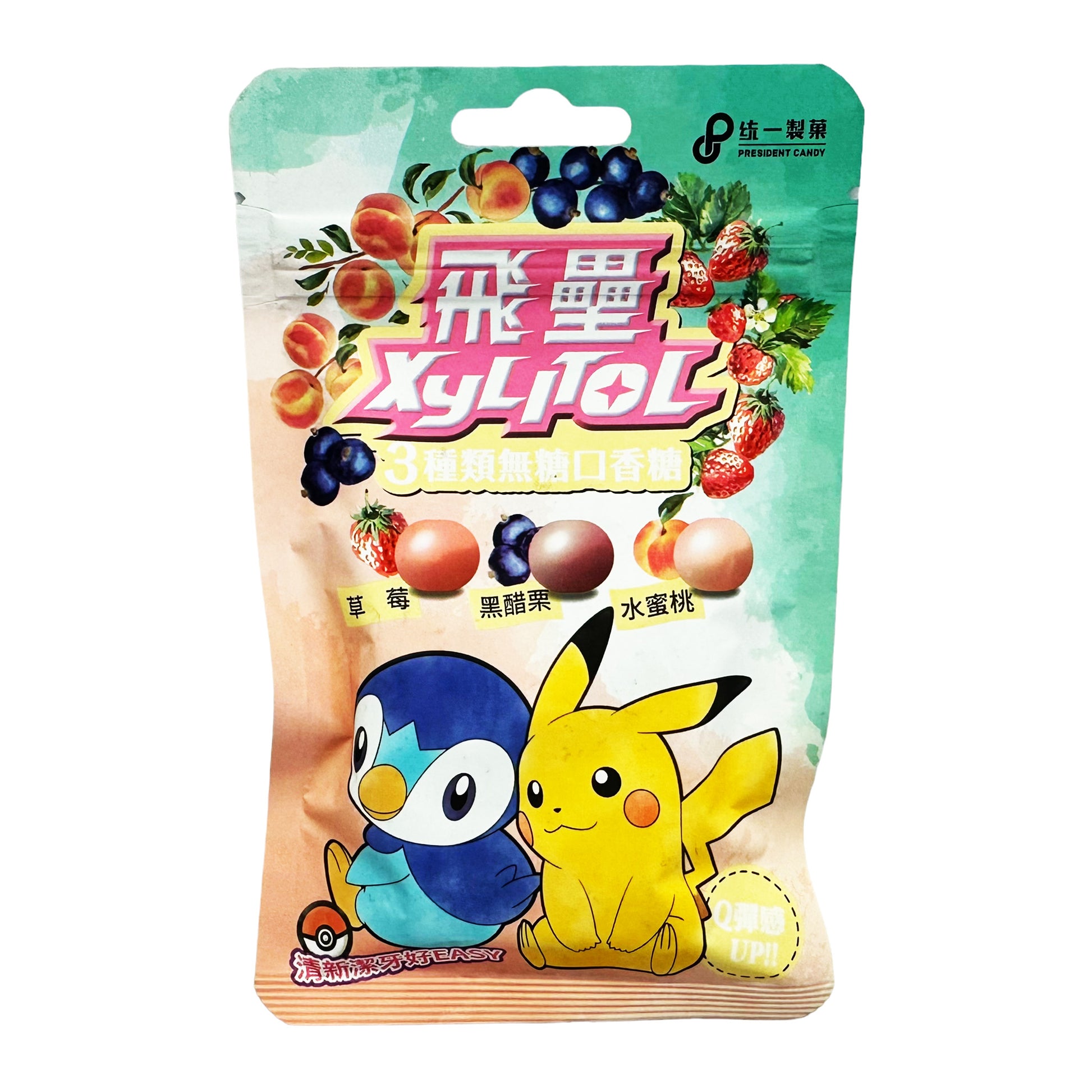 Front graphic image of President Candy Pokemon Xylitol Sugar Free Bubble Gum - Assorted Fruit Flavor 1.58oz (45g)