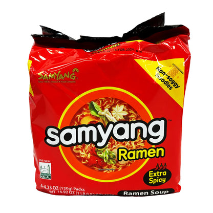 Front graphic image of Samyang Ramen Soup - Extra Spicy 4 Packs 16.92oz (480g)