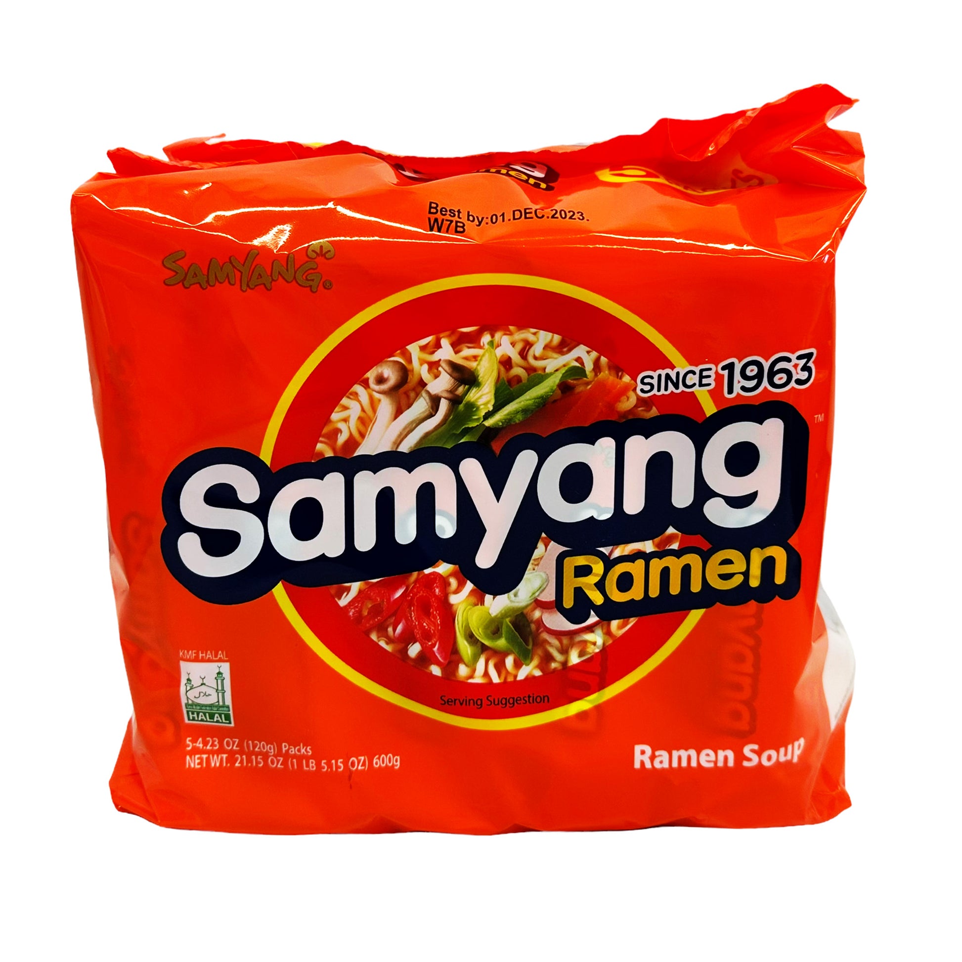 Front graphic image of Samyang Ramen Soup 5 Packs 21.15oz (600g)