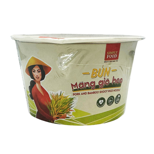 Front graphic image of Simply Food Instant Rice Noodles Bowl - Pork And Bamboo Shoot Flavor 2.46oz (70g)