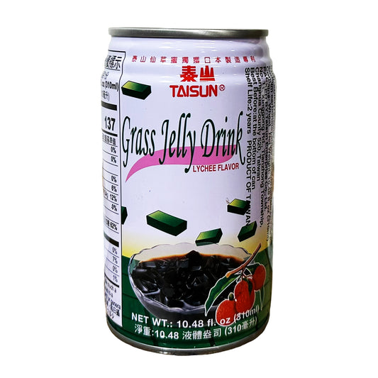 Front graphic image of Taisun Grass Jelly Drink - Lychee Flavor 10.48oz (310ml)