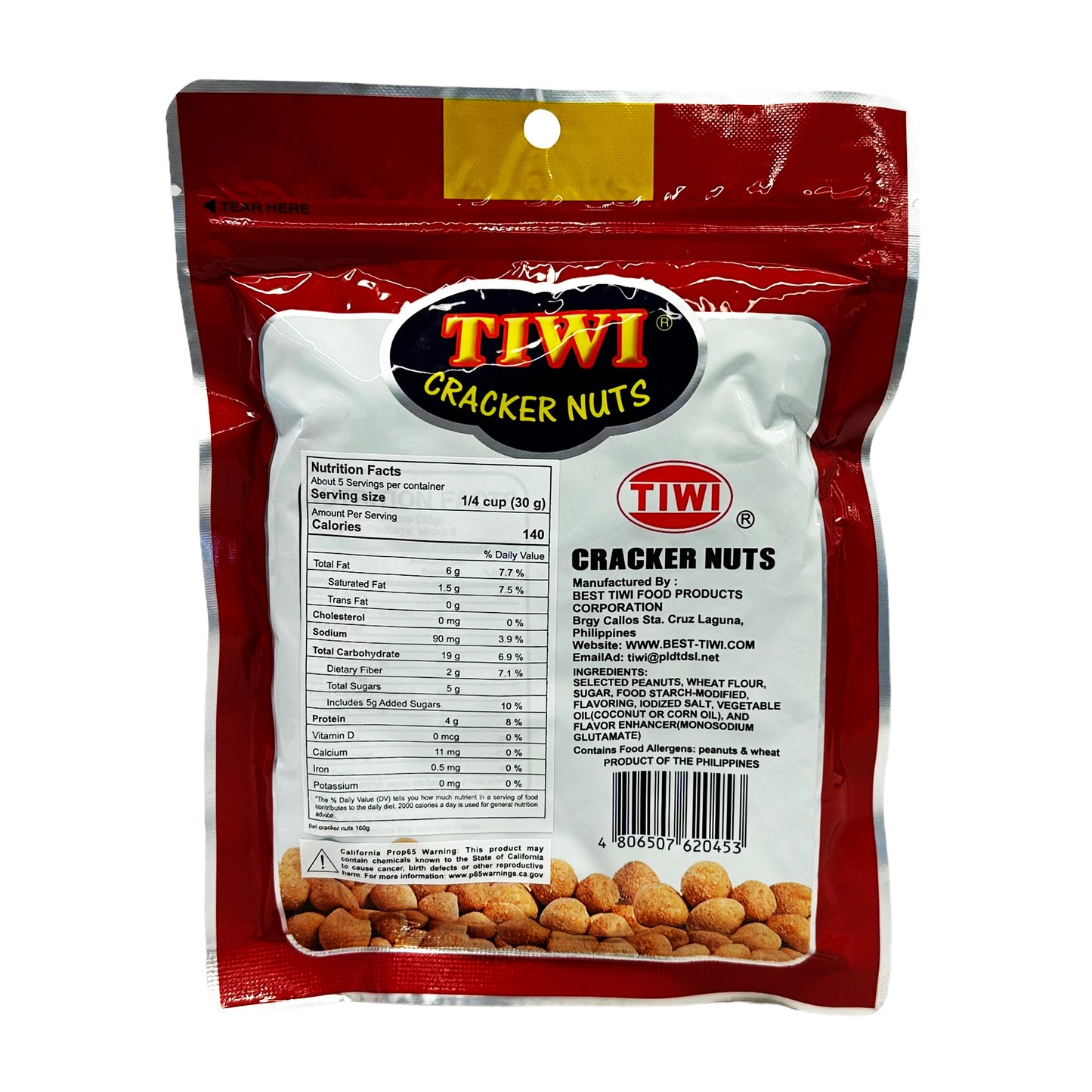 Back graphic image of Tiwi Cracker Nuts - Hot & Spicy Flavor 5.64oz (160g)