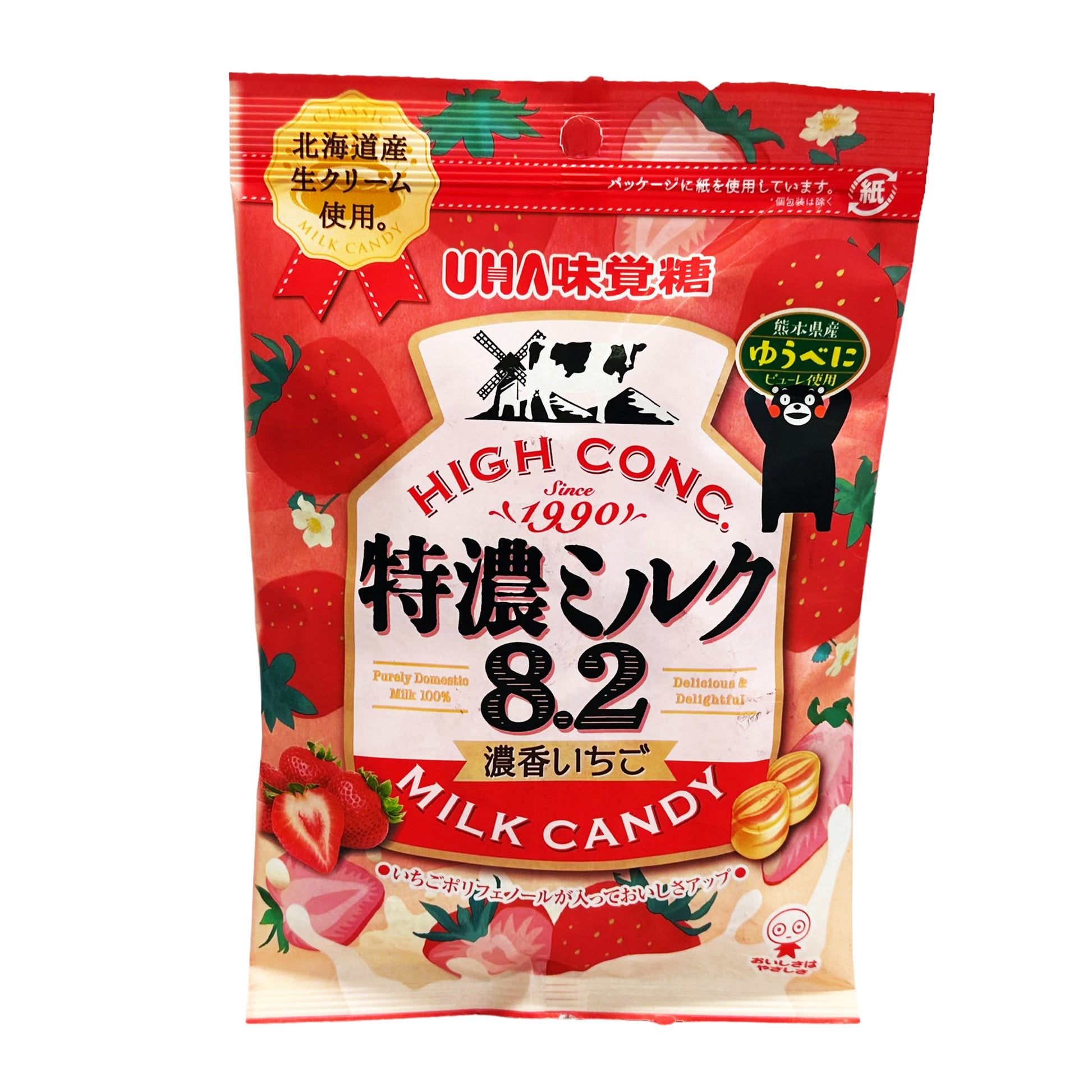 Front graphic image of UHA Tokukoi 8.2 Noko Ichigo Strawberry Milk Candy 2.53oz (72g)