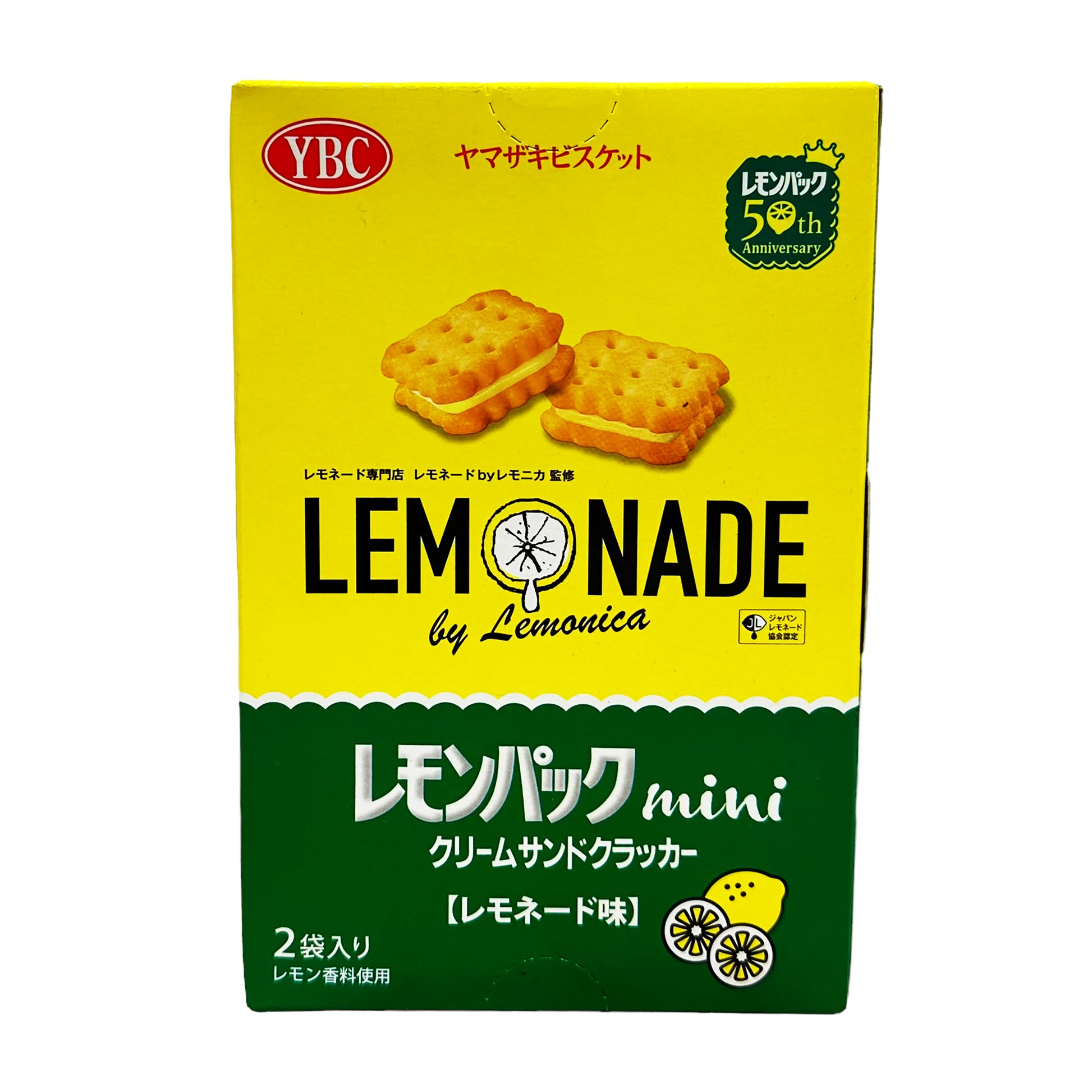 Front graphic image of YBC Lemon Pack Mini Cream Sandwich Crackers 2.18oz (62g)