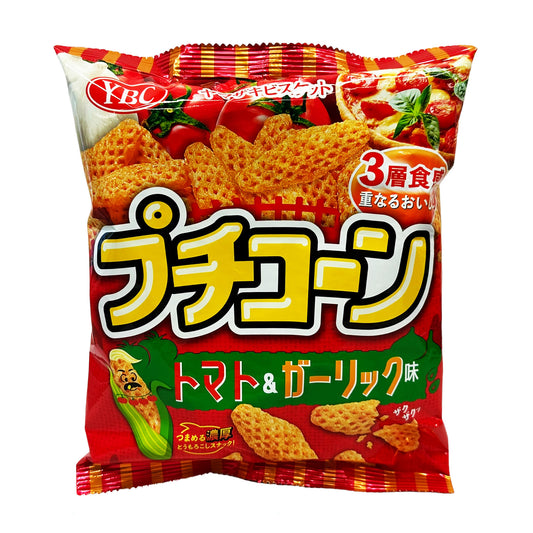 Front graphic image of YBC Petit Corn Snack - Tomato & Garlic Flavor 1.76oz (50g)