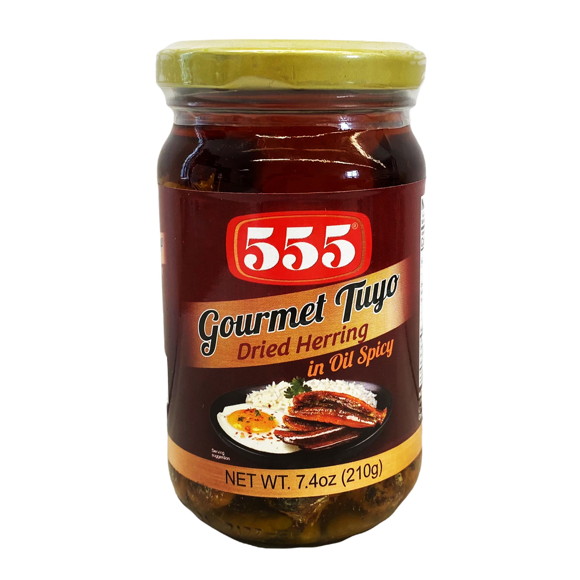 Front graphic image of 555 Gourmet Tuyo Dried Herring in Oil - Spicy 7.4oz (210g)
