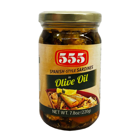 Front graphic image of 555 Spanish Style Sardines In Olive Oil 7.8oz (220g)