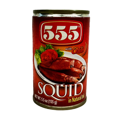 Front graphic image of 555 Squid In Natural Ink With Chili 5.5oz (155g)