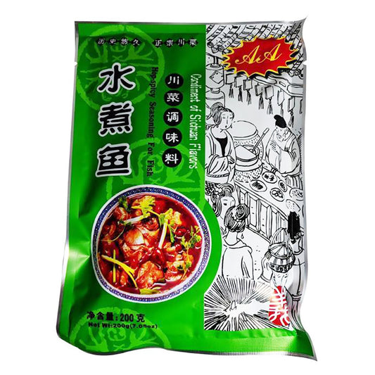Front graphic image of AA Sichuan Fish Seasoning Mix Hot & Spicy 7.05oz