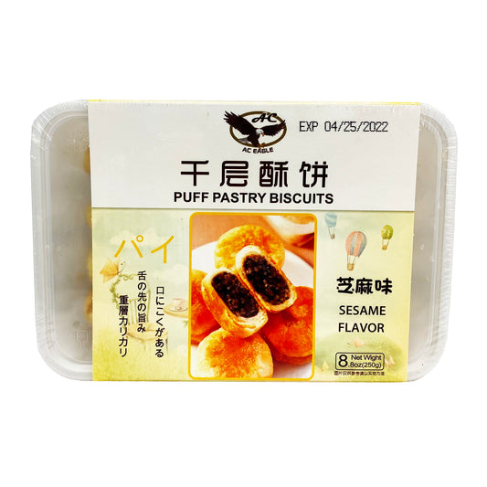 Front graphic image of AC Eagle Puff Pastry Biscuits - Sesame Flavor 8.8oz (250g) - AC Eagle 千层酥饼 - 芝麻味 8.8oz (250g)