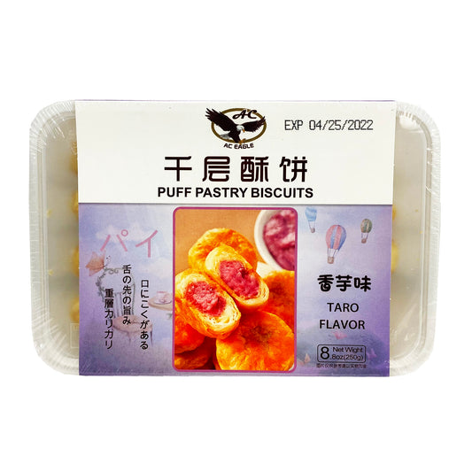 Front graphic image of AC Eagle Puff Pastry Biscuits - Taro Flavor 8.8oz (250g) - AC Eagle 千层酥饼 - 香芋味 8.8oz (250g)